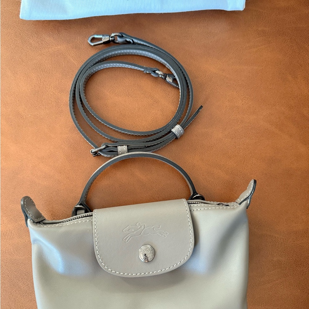 Longchamp Le Pliagr Xtra  Gray Leather Mini Crossbody Pouch